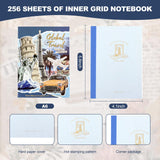 Auguro World Travel Scrapbook Kit A6 Grid Notebook Stationery Junk Journal Kit Scrapbooking Supplies Kit Craft DIY Gift for Adult Teen Girl Auguro