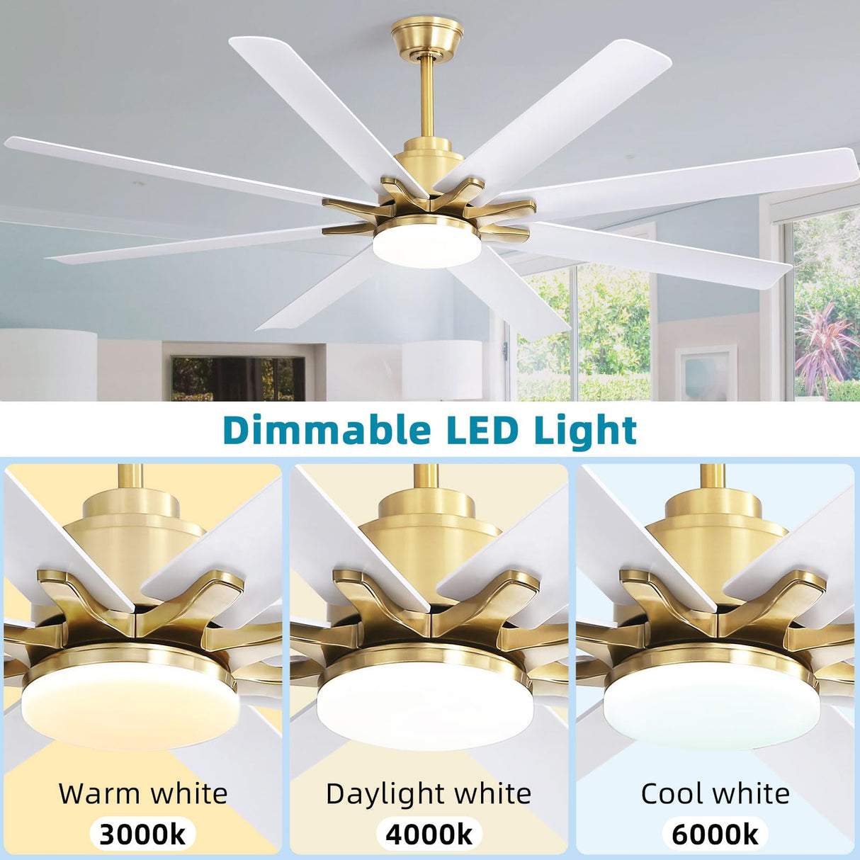 Sofucor 66 Inch Smart Ceiling Fan with Lights and Remote, APP Control, Compatible with Alexa/Google, Indoor Outdoor Low Profile White Ceiling Fan with 3 Downrod for Living Room Farmhouse Patio Sofucor