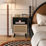 Anbuy Rattan Nightstand Set of 2, Wooden End Side Table, Bedside Table with Open Storage Shelve and Door, Night Stands for Bedroom Living Room 2-Pack Anbuy