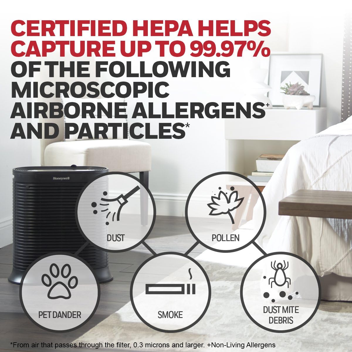 Honeywell AllergenPlus HEPA Air Purifier, Airborne Allergen Reducer for Large Rooms, Reduces Allergens, Smoke, Wildfire Smoke, Pollen, Pet Dander and More, Black, HPA200 Honeywell