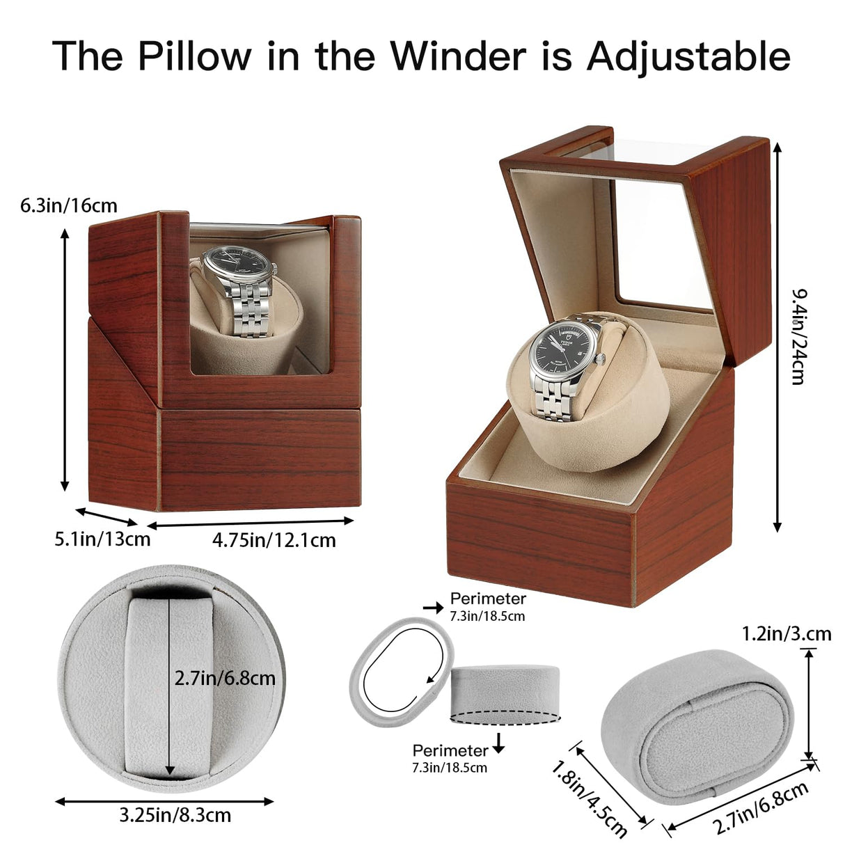 Automatic Single Watch Winder with Quiet Japanese Motor,AC Adapter or Battery Powered,Premium Leather Exterior and Soft Flexible Watch Pillows for Men's and Women's Watches (Wood texture-WW138R) LINGFANSTORE