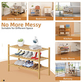 Buymoth 3 Tier Bamboo Shoe Rack Storage Organizer for Closet, Multifunctional Stackable Free Standing Shoe Shelf Organizer for Small Space,Entryway, Hallway, Bathroom 27"x11"x19" (Natural, 3 Tier) Buymoth