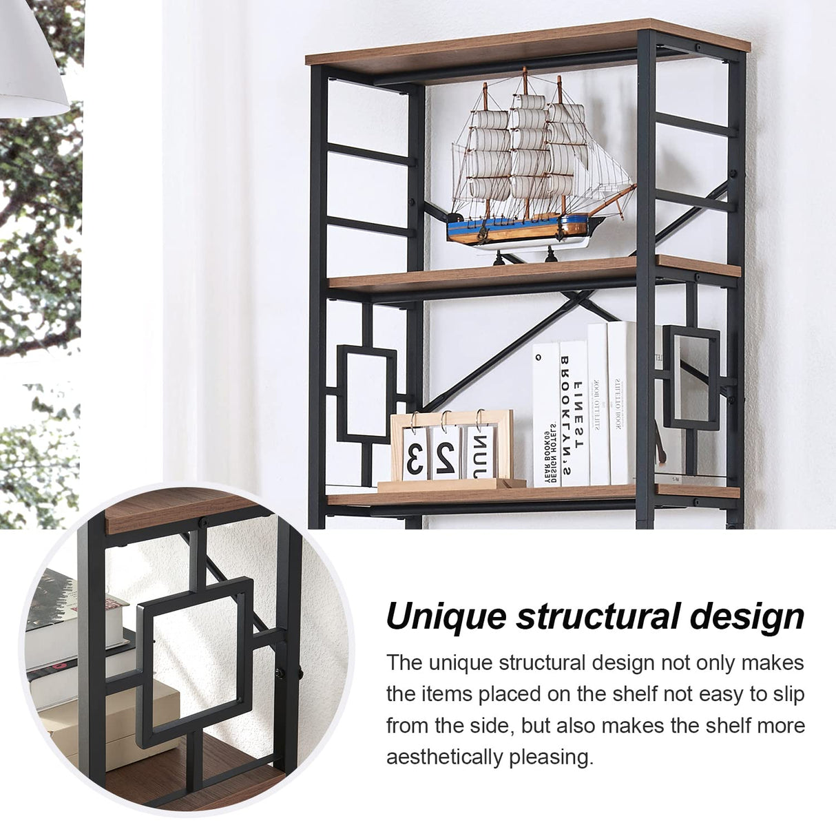 HOMISSUE Industrial 7-Tier Tall Bookshelf in Rustic Brown with Unique Design HOMISSUE