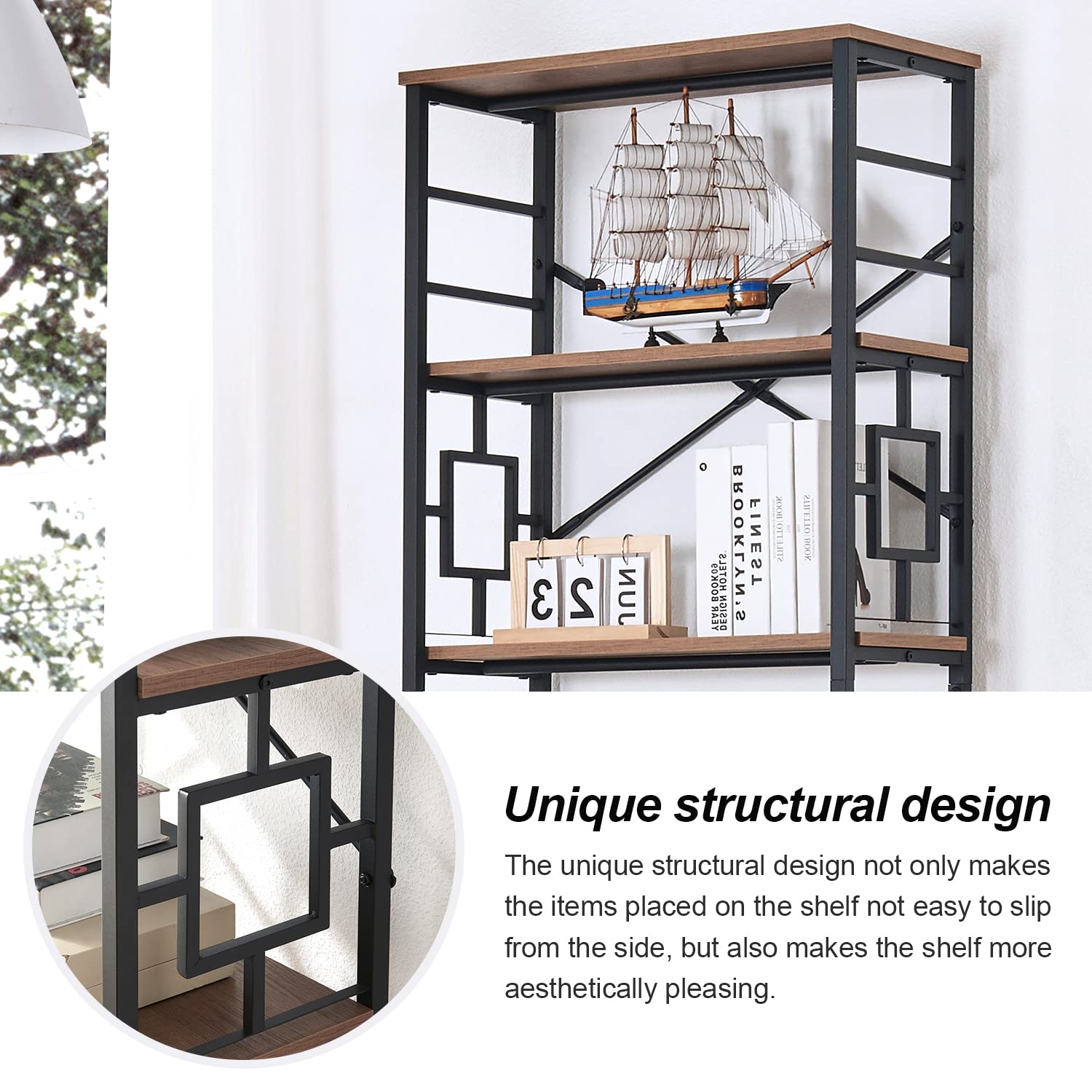 HOMISSUE Industrial 7-Tier Tall Bookshelf in Rustic Brown with Unique Design - WoodArtSupply