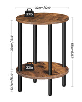 CHOEZON Round Side Table, 2-Tier End Table, Small Round Nightstand with Sturdy Metal Tube, Industrial Circular Coffee Table, for Living Room, Bedroom, Rustic Brown and Black TBZ01BF CHOEZON