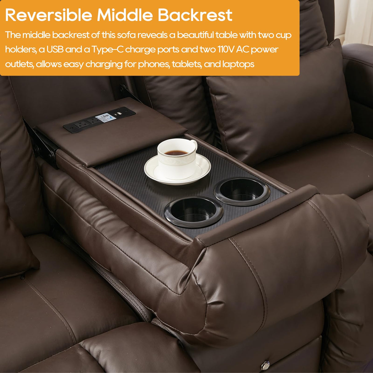 IPKIG Power Loveseat Recliner - 67" Reclining Loveseat 2-Seater Recliner Sofa with Console, 4 Colors LED Strip, AC Outlets, USB-A/C Ports and Cup Holders for Living Room Home Theater (Brown, 2-Seater) IPKIG