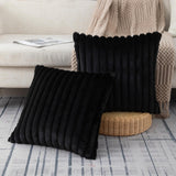 ZLINA Set of 2 Black Faux Fur Decorative Throw Pillow Covers Fluffy Striped Pillowcase Cushion Covers 18 x 18 Inch Decor Sofa Couch Bedroom ZLINA