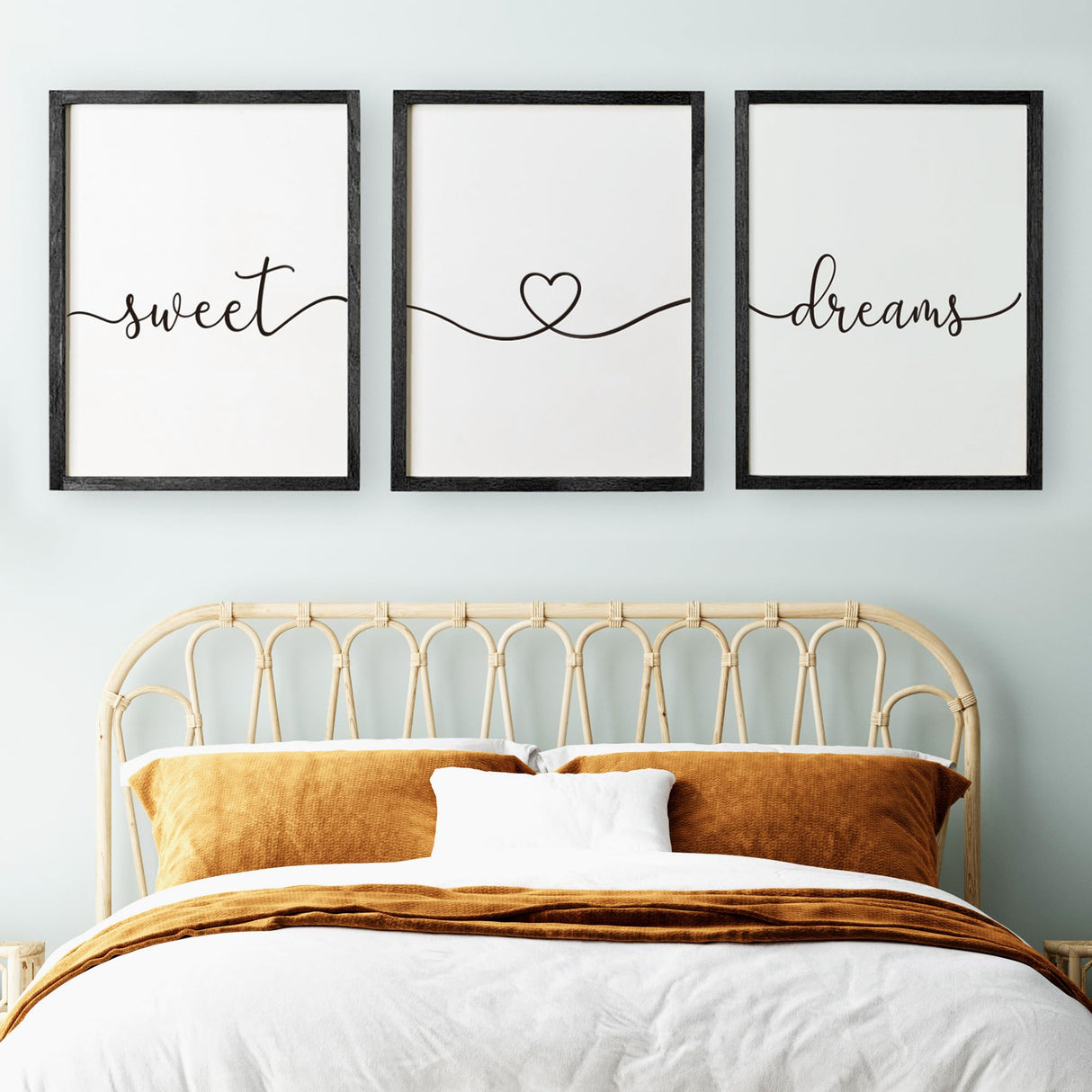 Set of 3 Framed Farmhouse Sweet Dreams Sign 11x14” Above Bed Wall Decor for Bedroom Decor Wall Art Wood Signs (11"x14", Black) Houmury