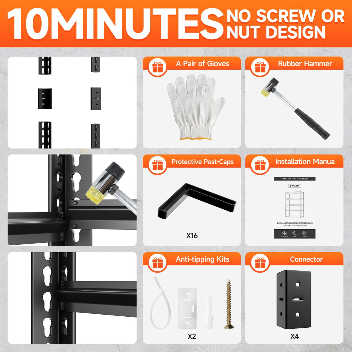 cynnda 5 Tier 60”D X 24”W X 78”H Garage Shelves Heavy Duty 3000LBS Adjustable Metal Storage Shelves for Garages Shops and Basements (Black) cynnda