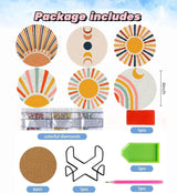 5D DIY Boho Minimalist Sun Moon Diamond Paintings Coasters with Holder for Adults Beginners, 6 pcs Round Full Drill Diamond Art Craft Supplies (Sun Moon QLBD-16) Generic