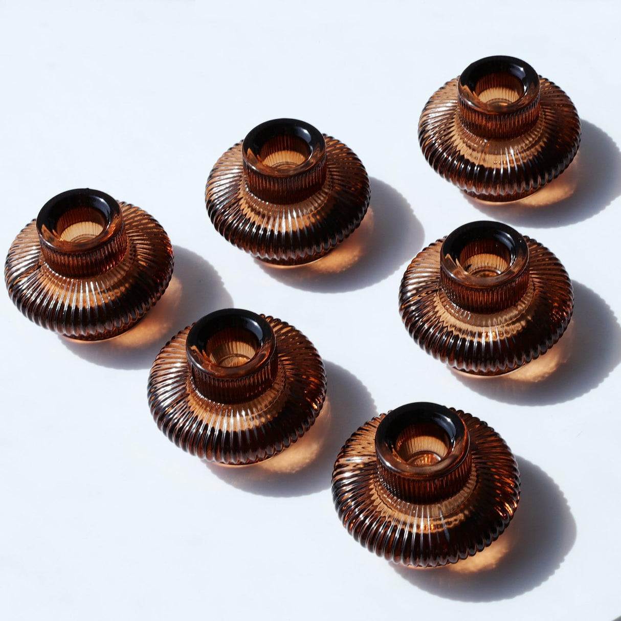 VOHO Brown Candlestick Holders Set of 6, Old Fashioned Candle Sticks Holder Decor for Daily Room/Halloween/Thanksgiving Party, Double Side Taper Candle Holders for Candlesticks/Tealight Candles(Brown) VOHO