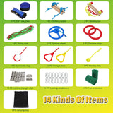 Ninja Warrior Kids Obstacle Course - 55 FT Durable Slackline with 8 Obstacles - Fun and Challenging Outdoor Course for Active Kids 3+ Years Old FAHKNS