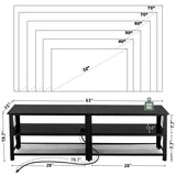 Clikuutory Modern Black 63 inch Metal TV Stand with LED Lights and Power Outlets for 40 50 55 60 65 70 Inch TVs, 3 Tier Television Stands with Entertainment Center and Storage for Living Room, Bedroom Clikuutory