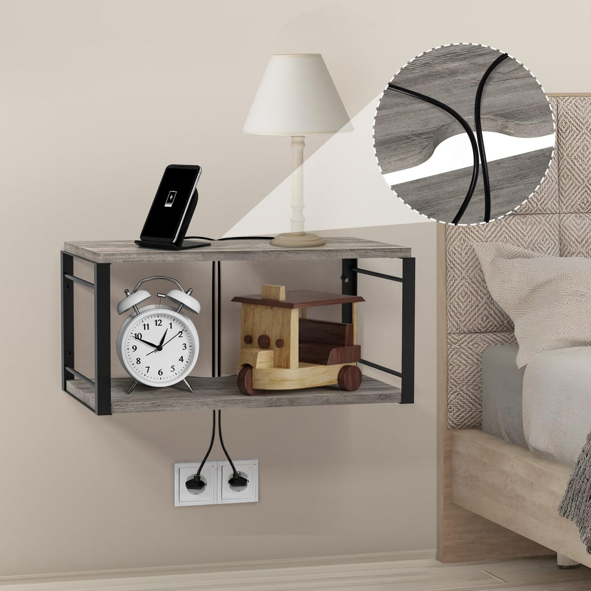 NANAGIFTREE Floating Nightstand Wall Shelf, Wood Bedside Shelf Wall Mounted Nightstand Set of 2, Floating Bedside Table for Bedroom, Living Room, Bathroom, Kitchen, Office (Light Ivory) NANAGIFTREE