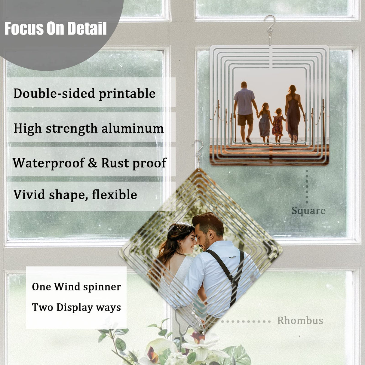 WindMage 4Pack 8inch Sublimation Wind Spinner Blanks 3D Aluminum Metal Wind Sculpture Kinetic Spinners for Yard and Garden Indoor Art Ornaments Hanging Decoration (Square) WindMage