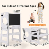 White Toddler Tower Step Stool for Kids Kitchen Stool Helper Toddler Standing Tower Foldable Toddler Table Kids Table and Chair Set 4 in 1 Montessori Helper Tower SHWWQUE