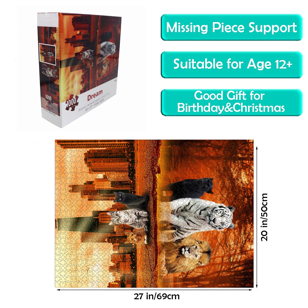 Jigsaw Puzzles 1000 Pieces Puzzles for Adults, Cat Tiger Puzzle Animal Adult Toys, 27x20 Unique Difficult and Challenge Large Puzzle Game Toys Gift Lzbabyily