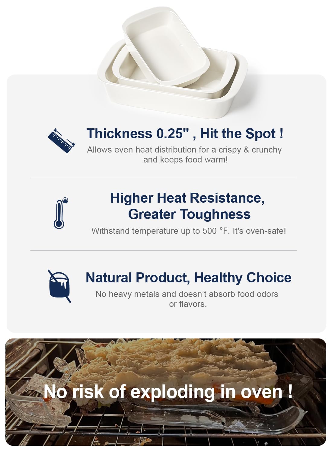 LE TAUCI Deep Casserole Dishes for Oven, 13.7”x9.6” Ceramic Baking Dish Set with Roasting Racks, Large Lasagna Pans with Handles, Rectangular Bakeware as Gift, White (4.6QT/3.0QT/1.6QT), Set of 3 LE TAUCI