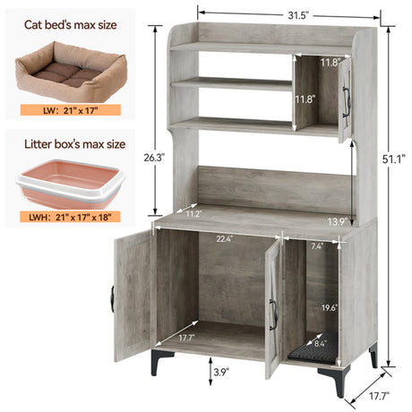 GarveeLife Cat Litter Box Enclosure with Shelves, Litter Box Cabinet,Hidden Cat Box Furniture with Scratching Mat,Wood Sturdy Cat Washroom Storage, Indoor Cat House,White GarveeLife