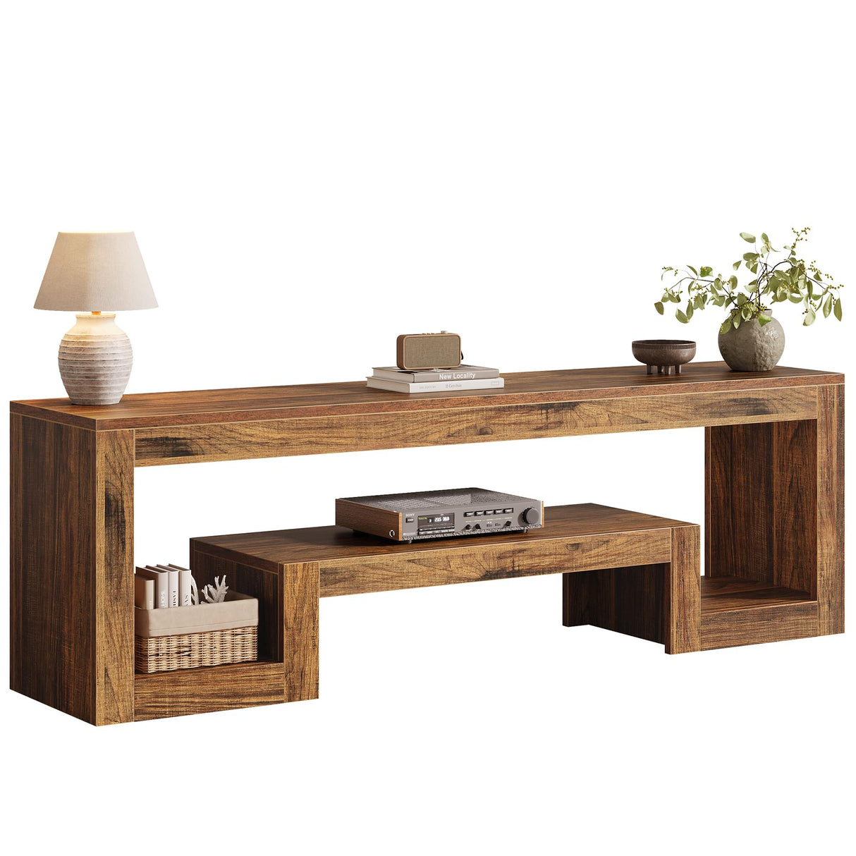 Tribesigns 63-Inch TV Stand for 55/60/65/75-Inch TVs, Farmhouse Entertainment Center with Open Storage Shelves, Rustic Brown Television Console for Living Room, Bedroom Tribesigns