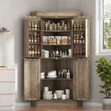Gyfimoie Corner Cabinet,Kitchen Pantry Storage Cabinet,Freestanding Buffet Cabinet with 4 Doors and Shelves,Tall Food Pantry Cabinet Farmhouse Furniture with Side Rack for Kitchen Dining Room(Retro) Gyfimoie