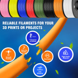 JAYO Rapid PLA 3D Printer Filament Bundle 2KG, High Speed PLA Filament 1.75mm 50mm/s - 600mm/s Print Range, 8 Pack 250g Spool Filament (Black, White, Blue, Red, Pink, Orange, Yellow, Olive Green) JAYO