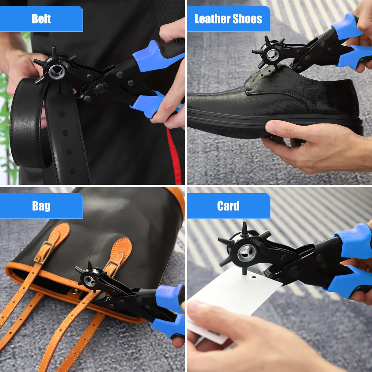 Diyife Professional Leather Hole Puncher, Full Set Punch Tool Kits for Belt, Watch Band, Shoe, Crafting, Handbag Straps, Fabric, with Extra Punch Plates and Ruler, Multi Hole Sizes Make - Blue Diyife