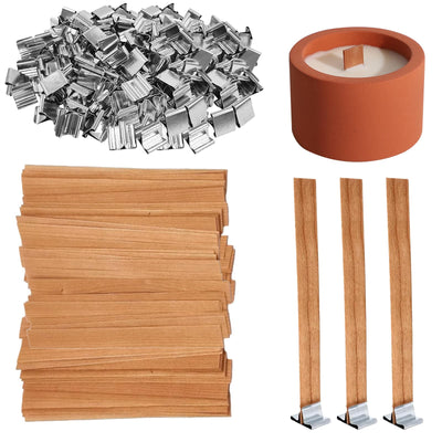 BVMGTT Wood Wicks for Candle Making, 100 Sets Natural Wooden Wicks with 100 Metal Sustainers, 5.1 "x 0.5" x0.02 Thin Crackling Wicks for Soy Wax & Coconut Wax, Perfect for DIY, Home Decor, Gifts