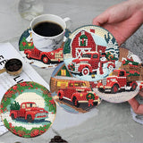 ijbnhd 8 PCS Christmas Diamond Art Coasters Kit, Christmas Truck Diamond Painting Coasters with Holder, Arts and Crafts Supplies Astral 4X4inch (Cork Wooden Pad) ijbnhd