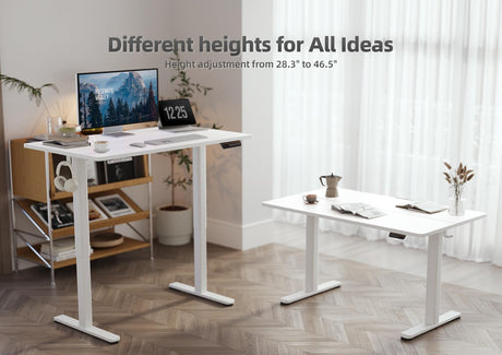 Seang Electric Standing Desk with Adjustable Height, 55x24 Inch Stand Up Desk, Sit Stand Desk with Splice Board for Home Office Computer Workstation, White Frame/White Top Seang