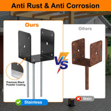 Heavy Duty 4x4 Concrete Post Base Anchor, U Shape Fence Post Spikes for Concrete 4x4 Post Base Anchor Metal Black Powder Coated （4 pcs） SPACEEUP