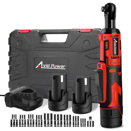 AVID POWER Cordless Electric Ratchet Wrench 3/8", 44.2 Ft-lbs 12V Power Ratchet Wrench Kit w/Two 2.0Ah Batteries, 1-Hour Fast Charger, Variable Speed and 10 Sockets AVID POWER