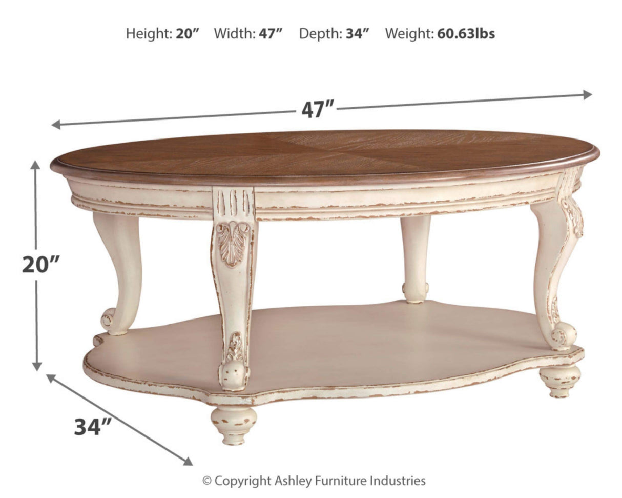 Signature Design by Ashley Realyn Casual Cottage Coffee Table, Antique White & Brown Signature Design by Ashley