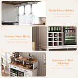 AMERLIFE 47" Farmhouse Coffee Bar Cabinet with 15" Refrigerator & Wine Rack & Glass Holder, Wine Cabinet with Storage Drawers & Open Shelves, Sideboard Buffet Cabinet for Dinging Room, Living Room AMERLIFE