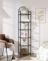 Hzuaneri Bookcase Bookshelf, Tempered Glass Bookshelves, Slim Shelving Unit for Bedroom, Bathroom, Home Office, Steel Frame, 6 Tier Black BC10601B Hzuaneri