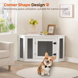 MAHANCRIS Corner Dog Crate Furniture, Wooden Dog Kennel End Table, Decorative Pet Crate Indoor Use, Furniture Style Dog House for Small Medium Dog, Dog Cage TV Stand, White and Black DCWT0801 MAHANCRIS
