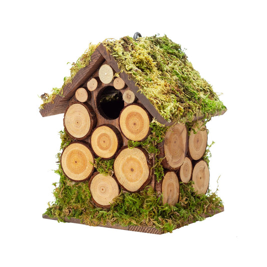 2025 Spring Bird Houses for Outside - Hard Wood Bird House Nest Box for Outdoor - Moss Cottage Log Cabin - Hanging Birdhouse for Outside - Natural Style Longtime Lasting - 1.5" Entrance