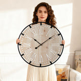 Vantic Farmhouse 24 Inch Extra Large Decorative Wall Clock with Metal Circle, Oversized Wood Wall Clock with Large Roman Numeral for Living Room, Bedrooms and Offices, Silent and Battery Operated Vantic