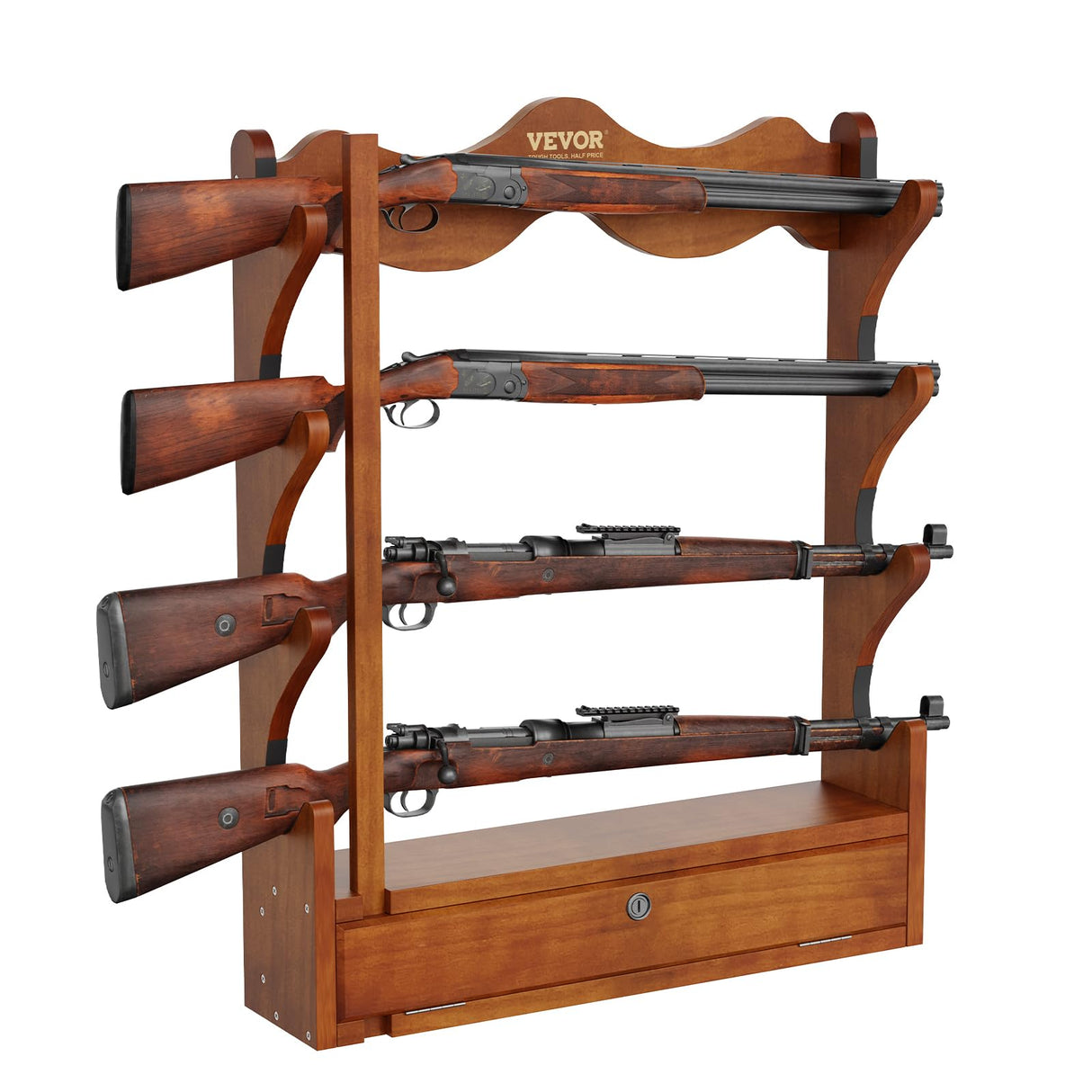 VEVOE Gun Rack, Wood Gun Rack Wall Mount, Gun Display Rack Holds 4 Rifles, Shotguns, 132 lb Heavy Duty Wall Storage Display Rifle Rack with Soft Padding VEVOR