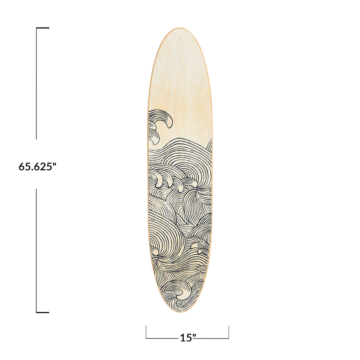 Creative Co-Op Coastal Decorative Surfboard Wall Décor for Living Room; Contemporary Wave Design Overlaid On Light Natural Wood, 65.5" Creative Co-Op