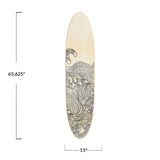 Creative Co-Op Coastal Decorative Surfboard Wall Décor for Living Room; Contemporary Wave Design Overlaid On Light Natural Wood, 65.5" Creative Co-Op