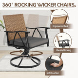 Andehomy 5-Piece Patio Dining Set for 4，Outdoor Dining Set with Wicker Swivel Patio Dining Chairs with Cushions & 1 Black Square Woodgrain Dining Table with 1.75”Market Umbrella Hole, Black & Brown Andehomy