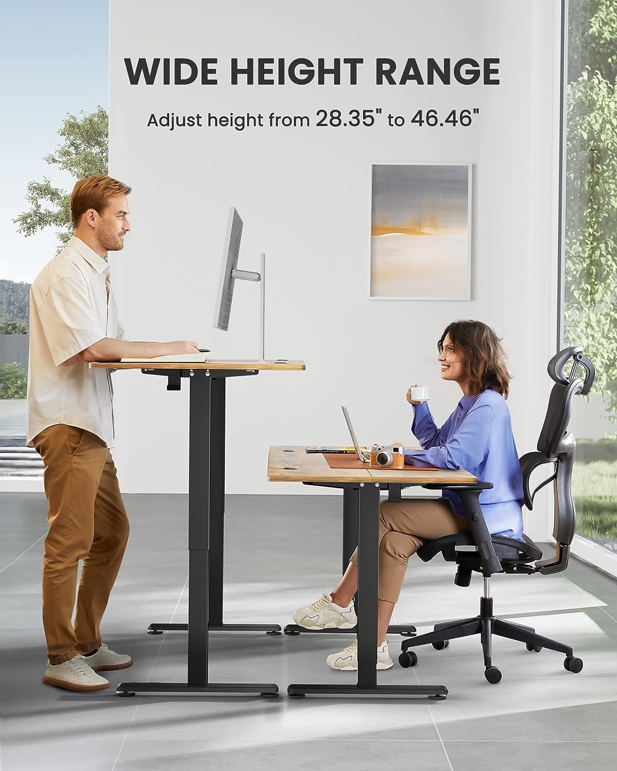 ErGear Height Adjustable Electric Standing Desk, 63 x 28 Inches Sit Stand up Desk, Memory Computer Home Office Desk (Vintage Brown) ErGear