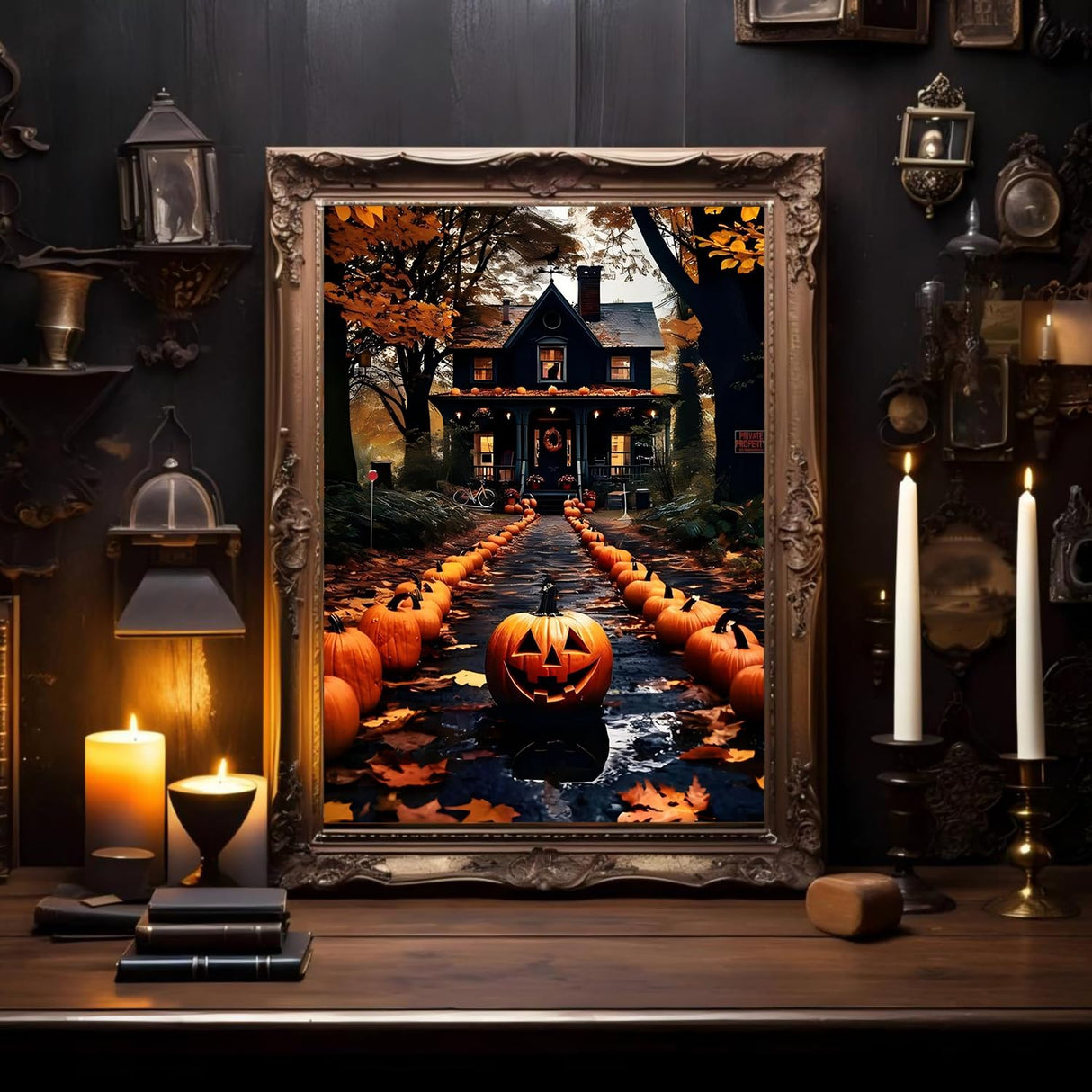 Halloween Paint by Numbers for Adult, Pumpkin Paint by Numbers Kit for Adults Beginners, DIY Landscape Acrylic Painting on Canvas for Home Wall Art Decor 16x20inch Mandun