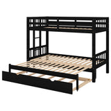 Twin Over Twin Bunk Bed with Trundle, Expandable Bunk Bed Frame, Convertible Bottom Bed, Pull-Out Bunk Bed Twin Over Twin/Double Twin, Wood Kids Bunk Bed with Ladder and Safety Rail, Espresso Harper & Bright Designs