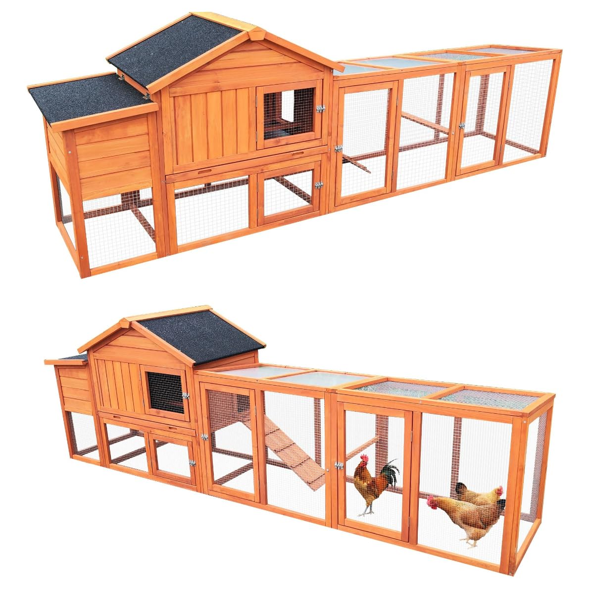 ZMAD Large Chicken Coop with Run, Wooden Hen House for 2-5 Chickens, Outdoor Chicken Run Poultry Cage Rabbit Cage Duck House with Nesting Box (Red) ZMAD
