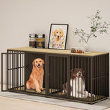 EBE Dog Crate Furniture, 71.6'' Metal Steel Frame Double Dog Kennel with 2 Rooms and Removable Divider, Heavy Duty Dog Crate Table Indoor TV Stand for Small Medium Large Dogs Black EBE