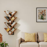 HOOBRO Floating Shelves for Wall, Set of 2 Wall Mounted Shelves, 2-Tier Wooden Tree Bookshelf, Hanging Shelves Storage Rack, for Living Room, Kitchen, Office, Rustic Brown and Black BF54BJP201 HOOBRO