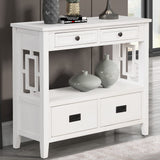 SPOFLYINN 36 Inch Farmhouse Console Table with 4 Drawers 1 Storage Shelf Pine Wood Entryway Table for Living Room Bedroom Hallway Kitchen White One Size SPOFLYINN