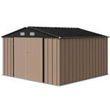 Devoko 10 x 10 FT Outdoor Storage Shed, Metal Garden Sheds & Outdoor Storage Clearance, Large Tool Shed Outdoor with Single Lockable Door for Patio Lawn Backyard (Brown) Devoko